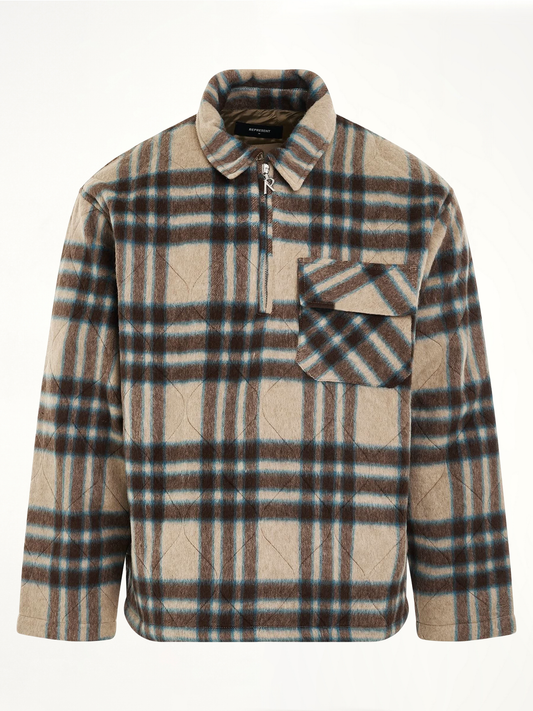 Image of a model wearing Tops. Productname: REPRESENT Quarter Zip Overshirt in BROWN colour by brand - REPRESENT