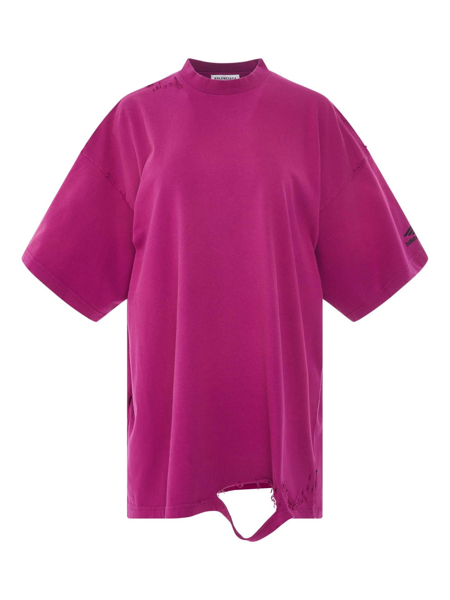Image of a model wearing Tops. Productname: BALENCIAGA 3B Sports Icon Repaired Oversized T-Shirt in PINK colour by brand - BALENCIAGA