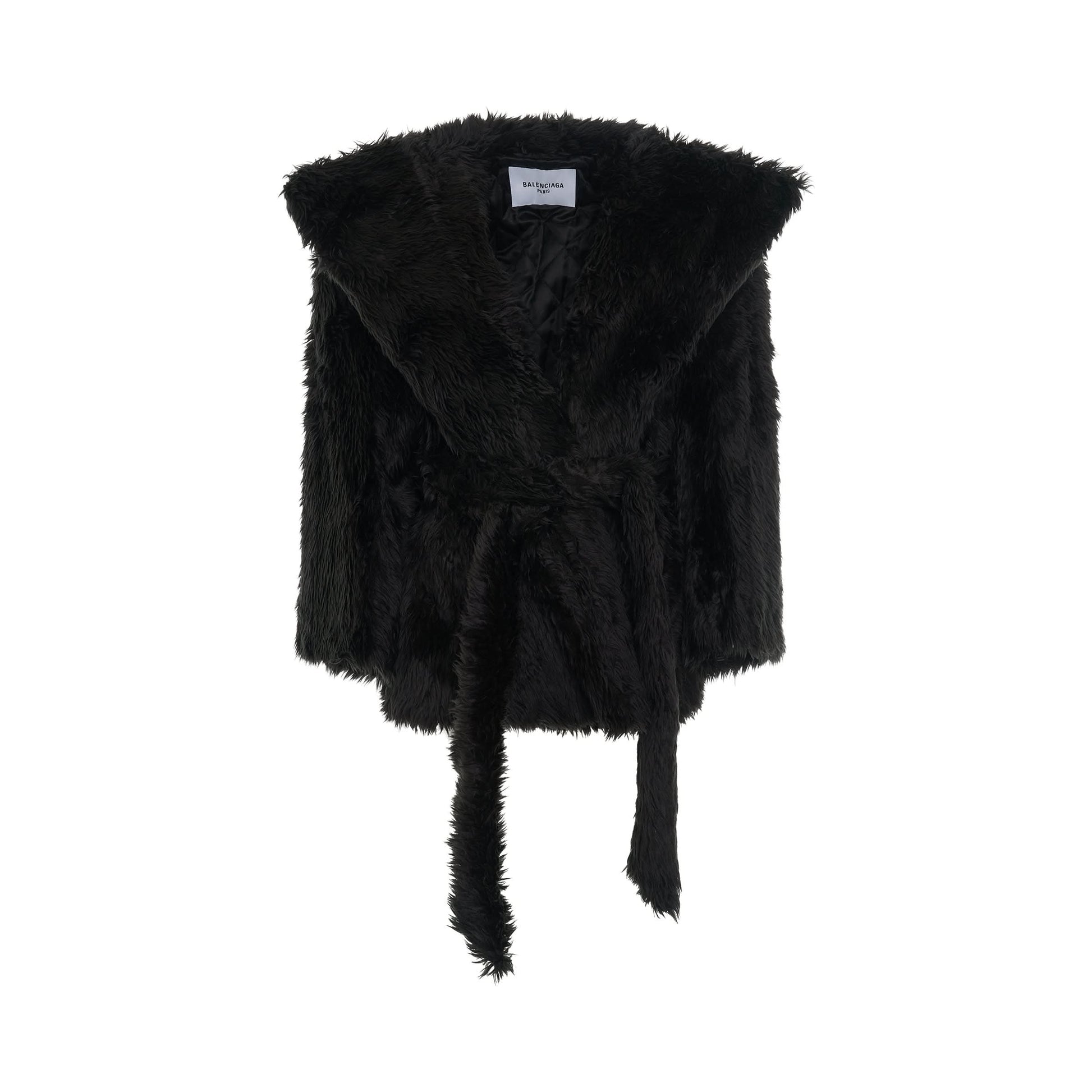Image of a model wearing Outerwear. Productname: BALENCIAGA Teddy Sleeve Jacket in Black colour by brand - BALENCIAGA