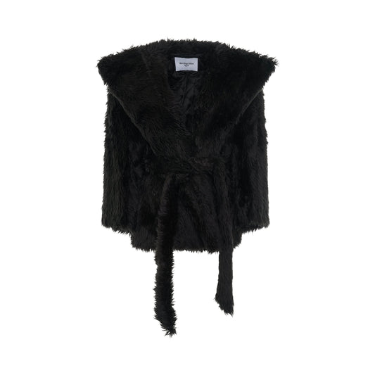 Image of a model wearing Outerwear. Productname: BALENCIAGA Teddy Sleeve Jacket in Black colour by brand - BALENCIAGA