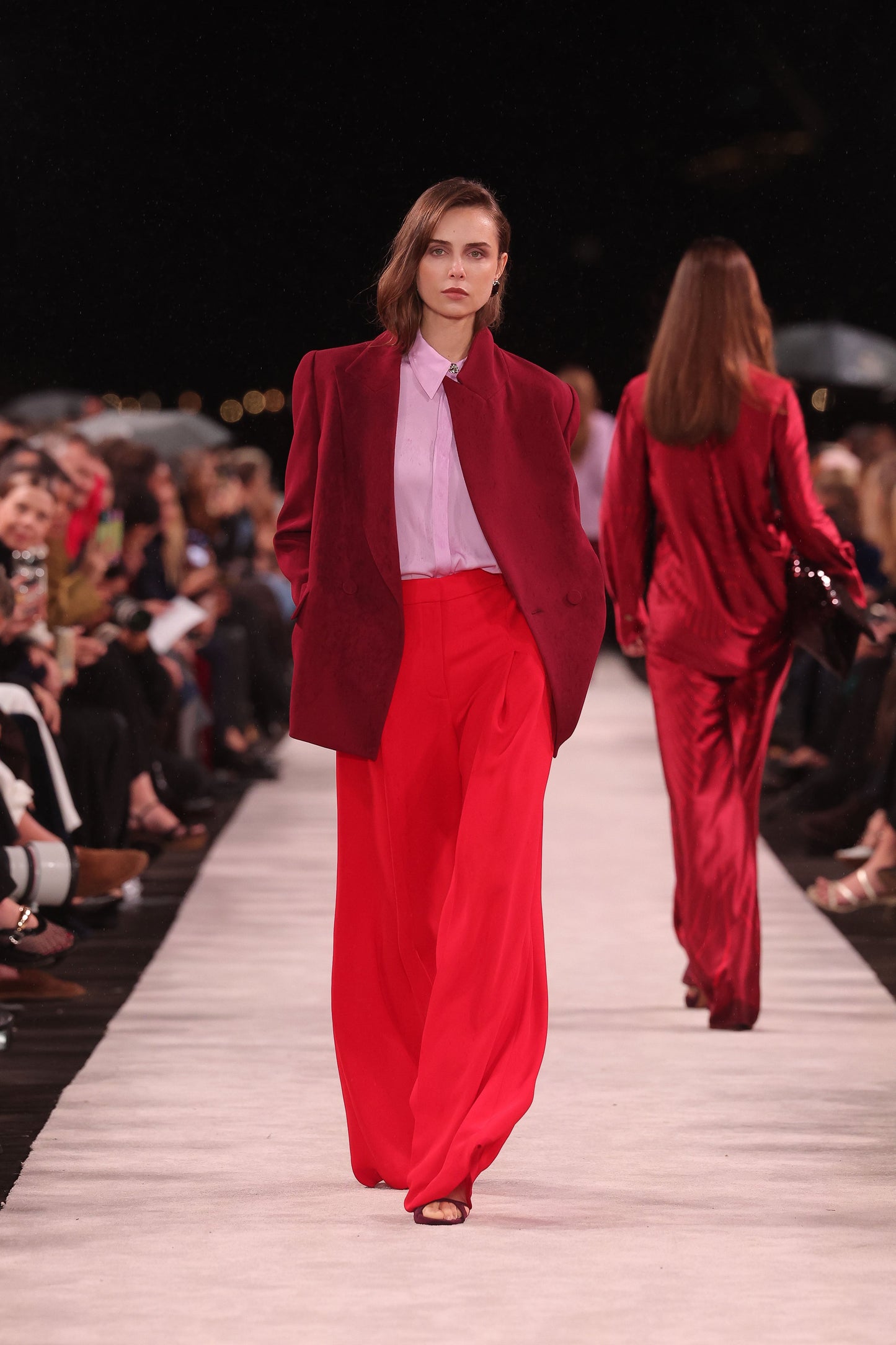 Image of Coats & Jackets. Product name - Cabernet Crepe Double Breasted Blazer in Red colour by brand - Carla Zampatti