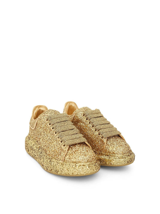 ALEXANDER MCQUEEN Larry Oversized Heel Glitter Sneaker (Gold)