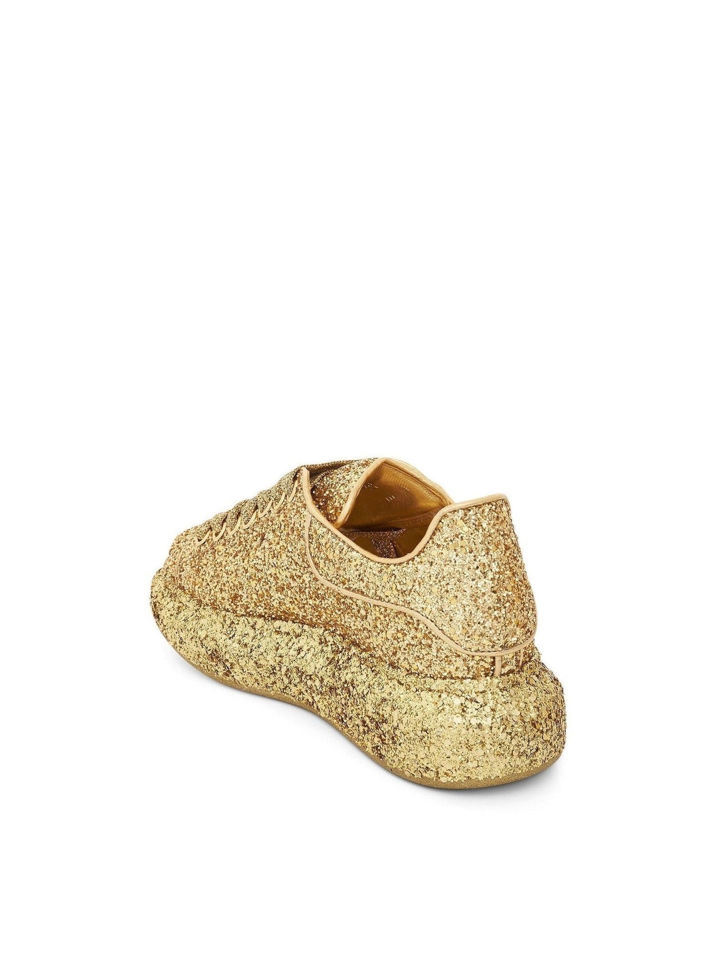 ALEXANDER MCQUEEN Larry Oversized Heel Glitter Sneaker (Gold)