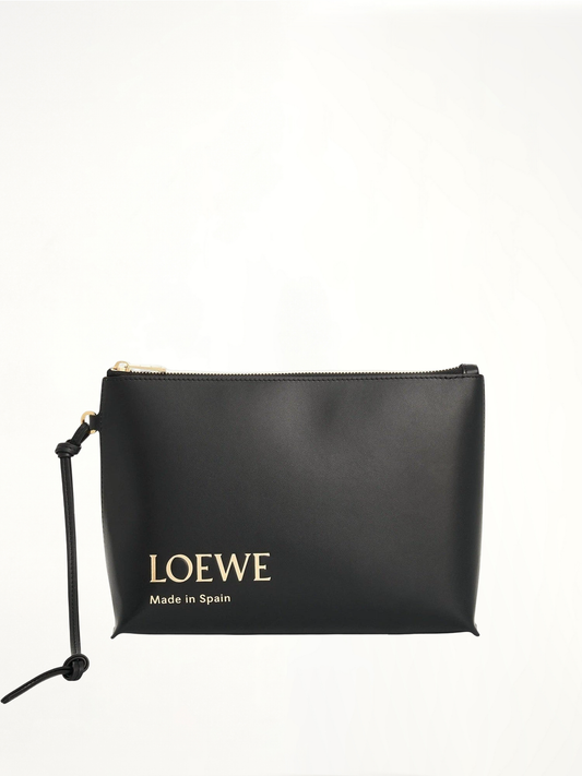 Image of Wallets & Money Clips. Product name - Loewe Embossed T-Pouch in Black colour by brand - LOEWE