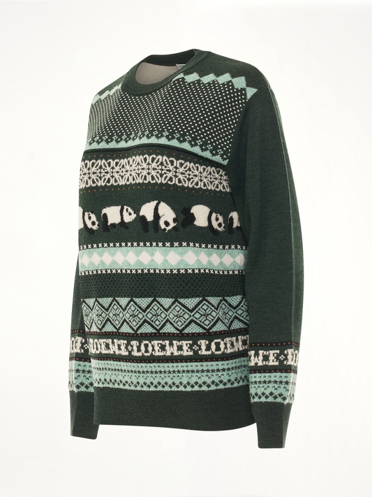 LOEWE Suna Fujita Panda Knit Sweater (Green)