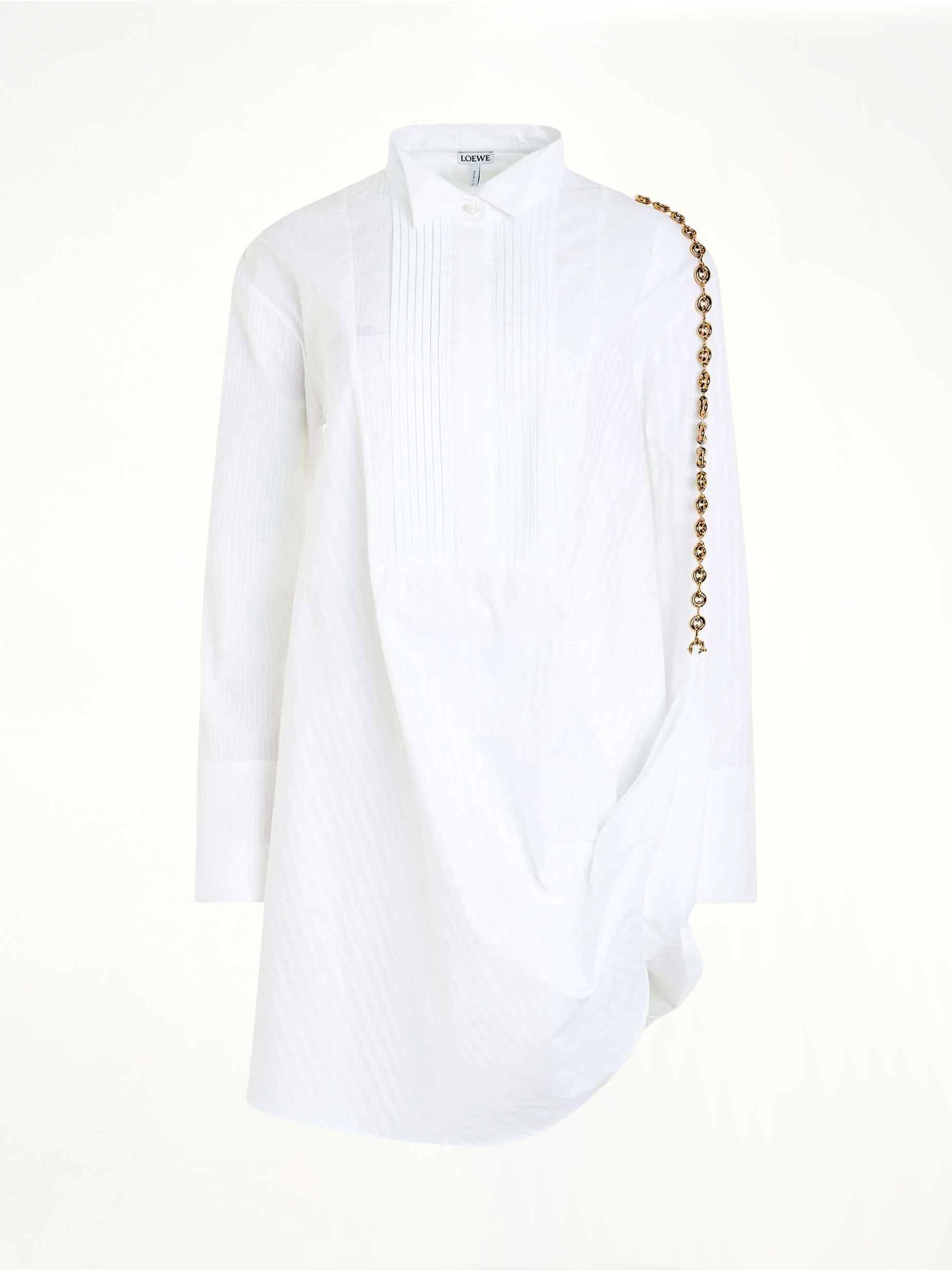 Image of a model wearing Tops. Productname: LOEWE Chain Shirt Dress in WHITE colour by brand - LOEWE