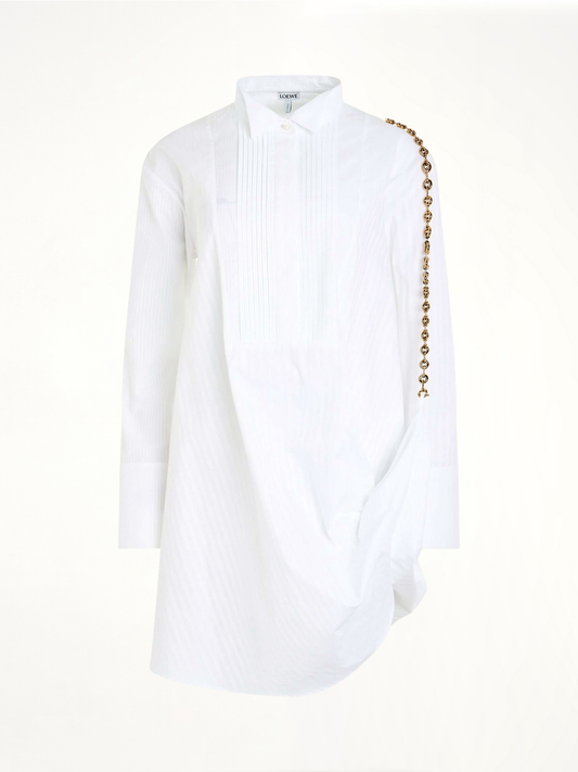 Image of a model wearing Tops. Productname: LOEWE Chain Shirt Dress in WHITE colour by brand - LOEWE