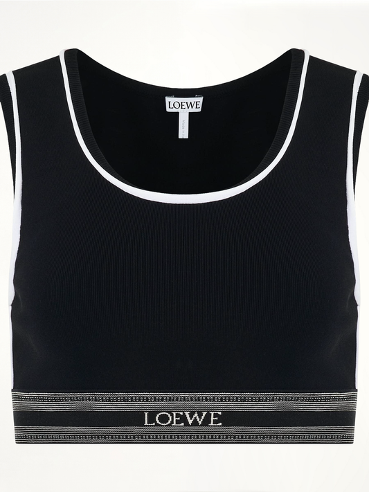 Image of a model wearing Tops. Productname: LOEWE Cropped Logo Tank Top in BLACK colour by brand - LOEWE