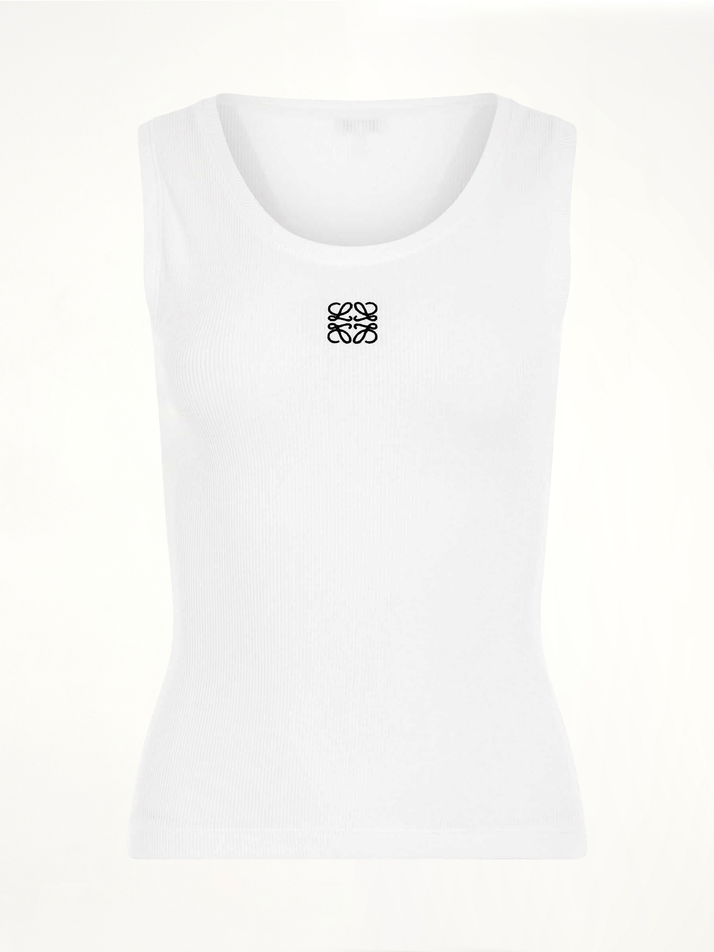 Image of a model wearing Tops. Product name - Anagram Embroidered Tank Top in White colour by brand - LOEWE