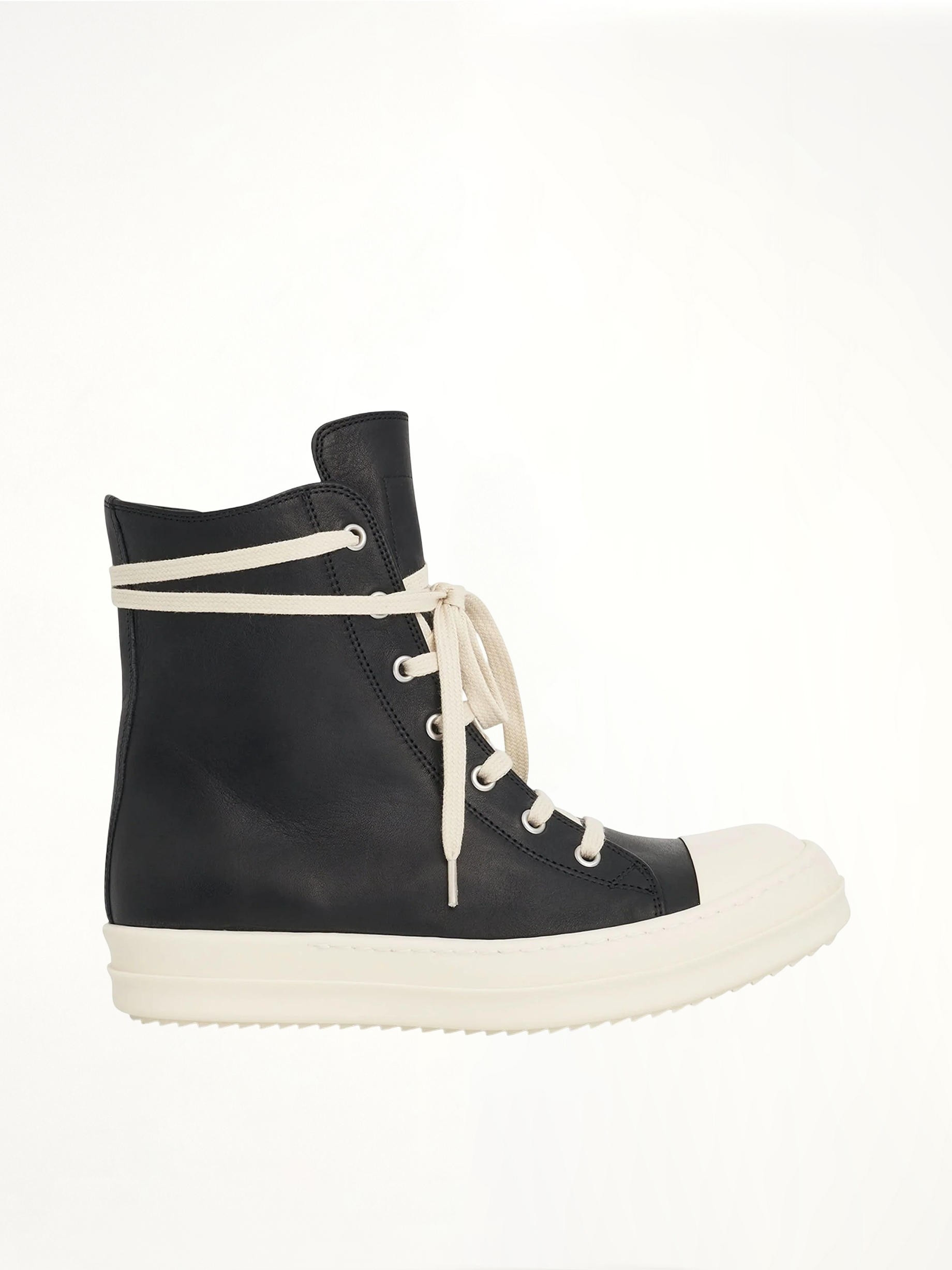 Image of Sneakers. Product name - Washed Calf High Sneaker in Black colour by brand - RICK OWENS