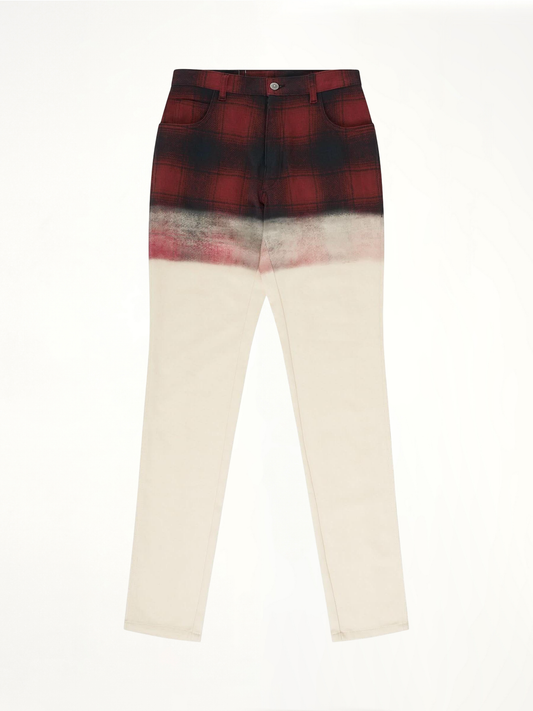 Image of a model wearing Pants. Product name - Maison Margiela x Pendleton Checked Pants in Red colour by brand - MAISON MARGIELA