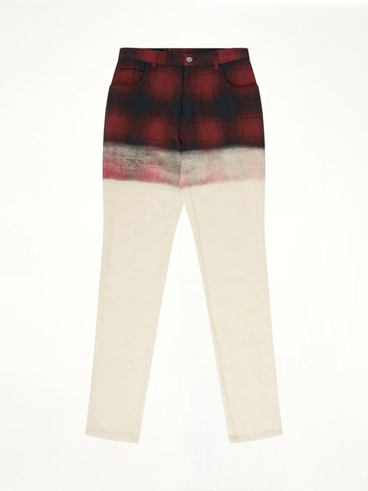 Image of a model wearing Pants. Product name - Maison Margiela x Pendleton Checked Pants in Red colour by brand - MAISON MARGIELA