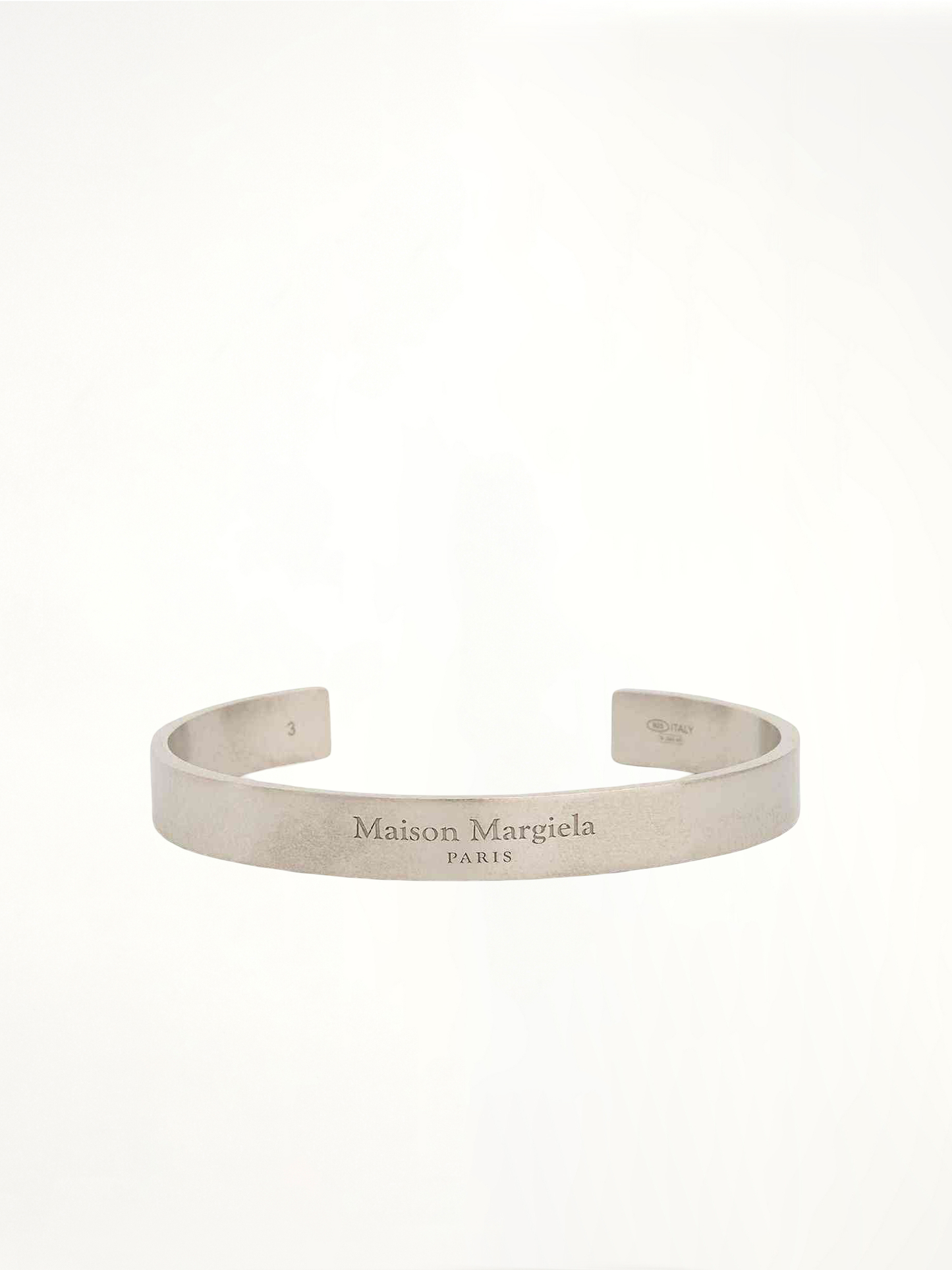 Image of Bracelets. Product name - Large Margiela Logo Cuff Bracelet in Silver colour by brand - MAISON MARGIELA