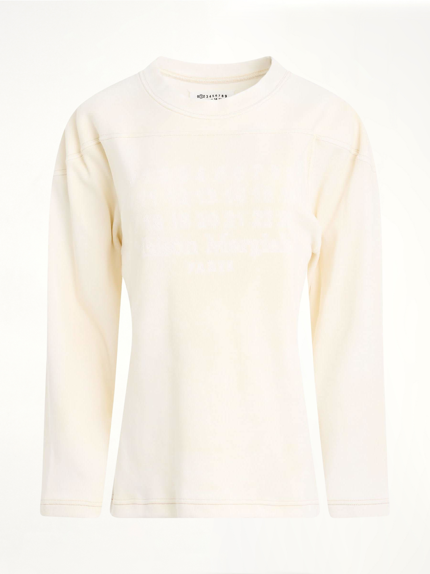 Image of a model wearing Outerwear. Productname: MAISON MARGIELA Rib Cotton Logo Sweatshirt in WHITE colour by brand - MAISON MARGIELA