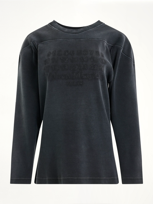 Image of a model wearing Outerwear. Productname: MAISON MARGIELA Rib Cotton Logo Sweatshirt in BLACK colour by brand - MAISON MARGIELA