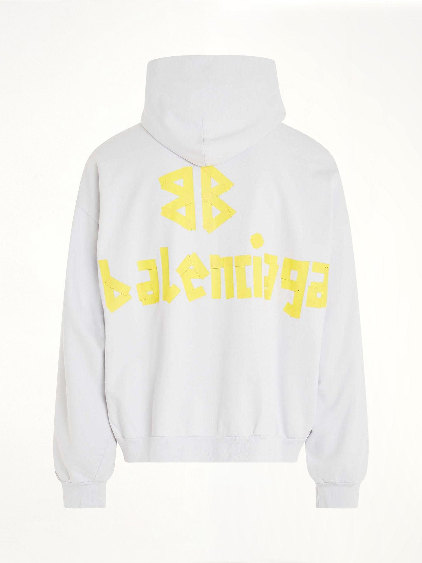 BALENCIAGA Tape Logo Ripped Pocket Hoodie (White)