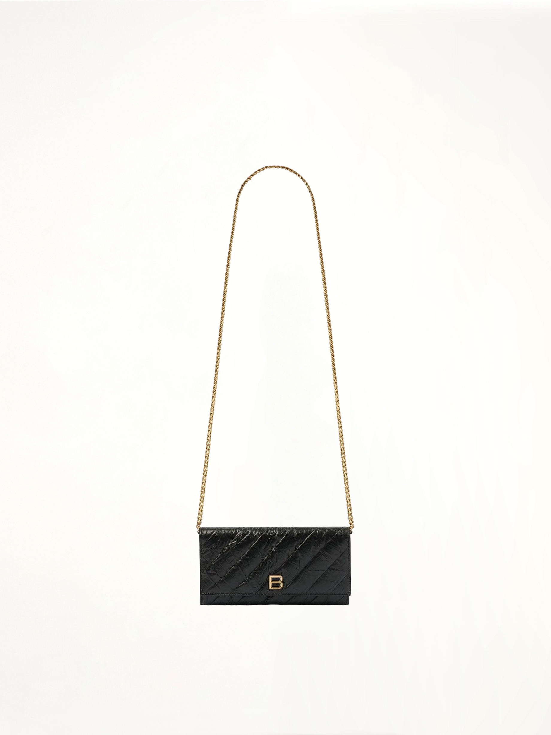 Image of Wallets & Money Clips. Productname: BALENCIAGA Crush Wallet on Chain in Black colour by brand - BALENCIAGA