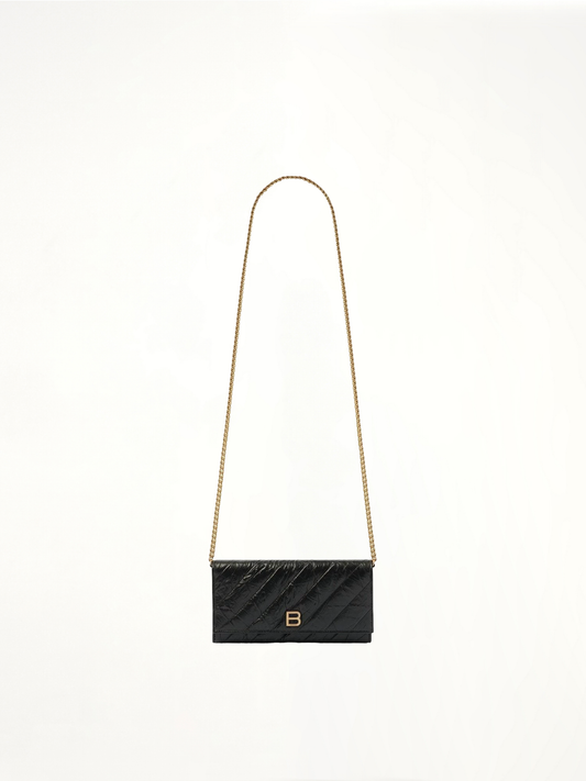 Image of Wallets & Money Clips. Productname: BALENCIAGA Crush Wallet on Chain in Black colour by brand - BALENCIAGA