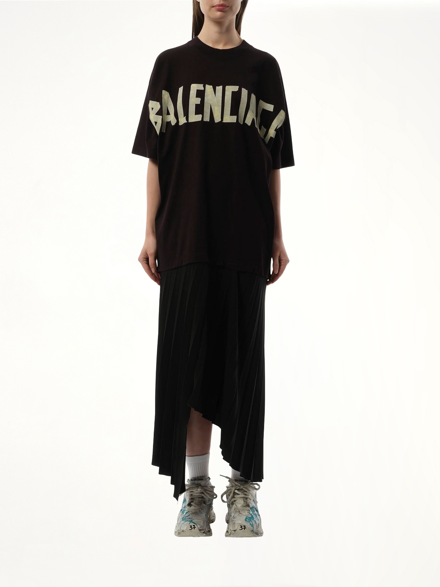 BALENCIAGA T-Shirt Pleated Dress (Black)