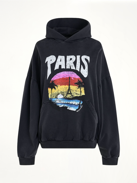 Image of a model wearing Outerwear. Productname: BALENCIAGA Handwritten Logo Round Hoodie in BLACK colour by brand - BALENCIAGA