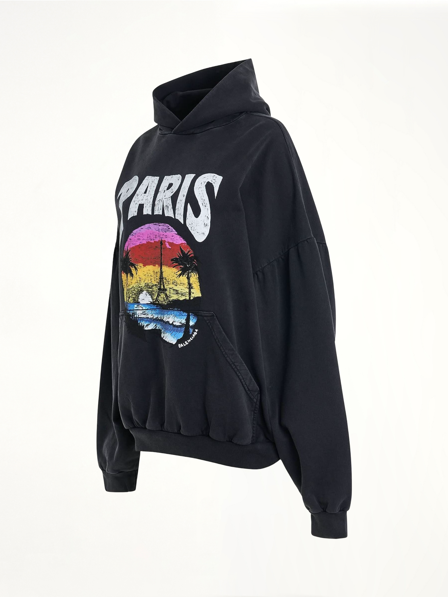 BALENCIAGA Handwritten Logo Round Hoodie (Black)