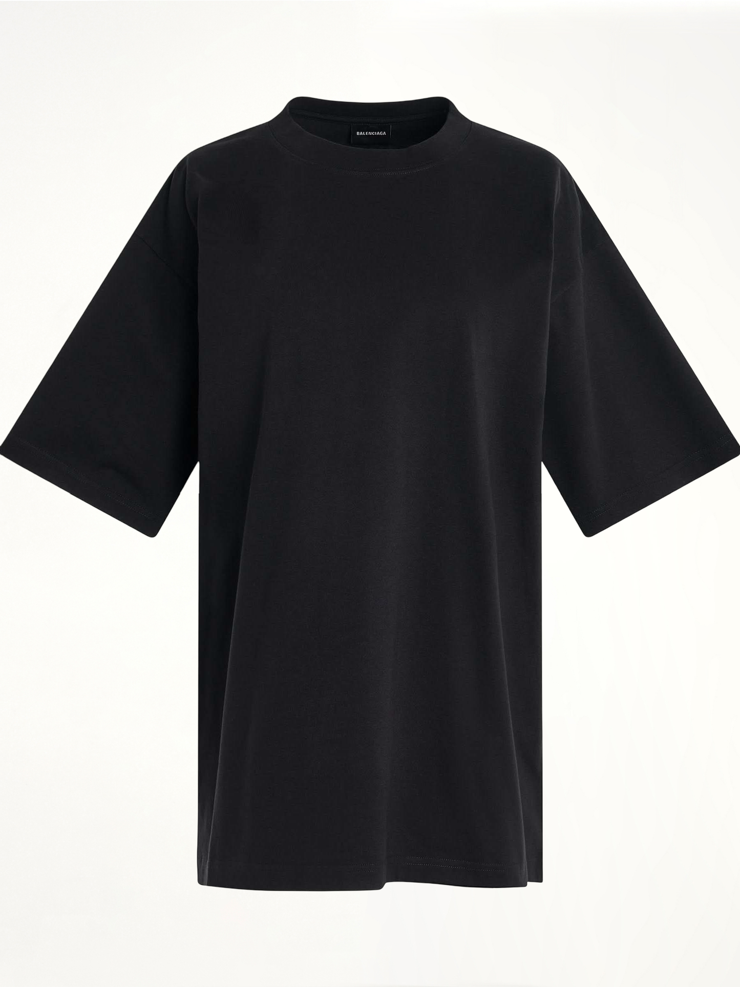 Image of a model wearing Tops. Productname: BALENCIAGA Handwritten Logo T-Shirt in BLACK colour by brand - BALENCIAGA