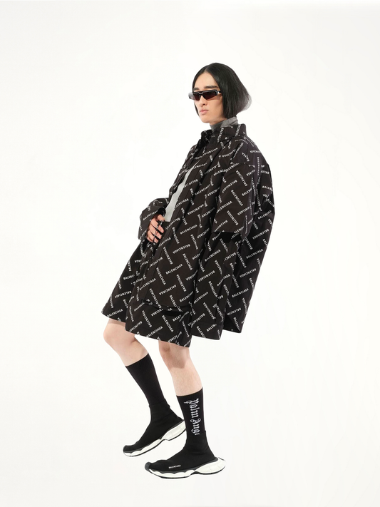 BALENCIAGA All-Over Logo Pyjama Shorts (Black)
