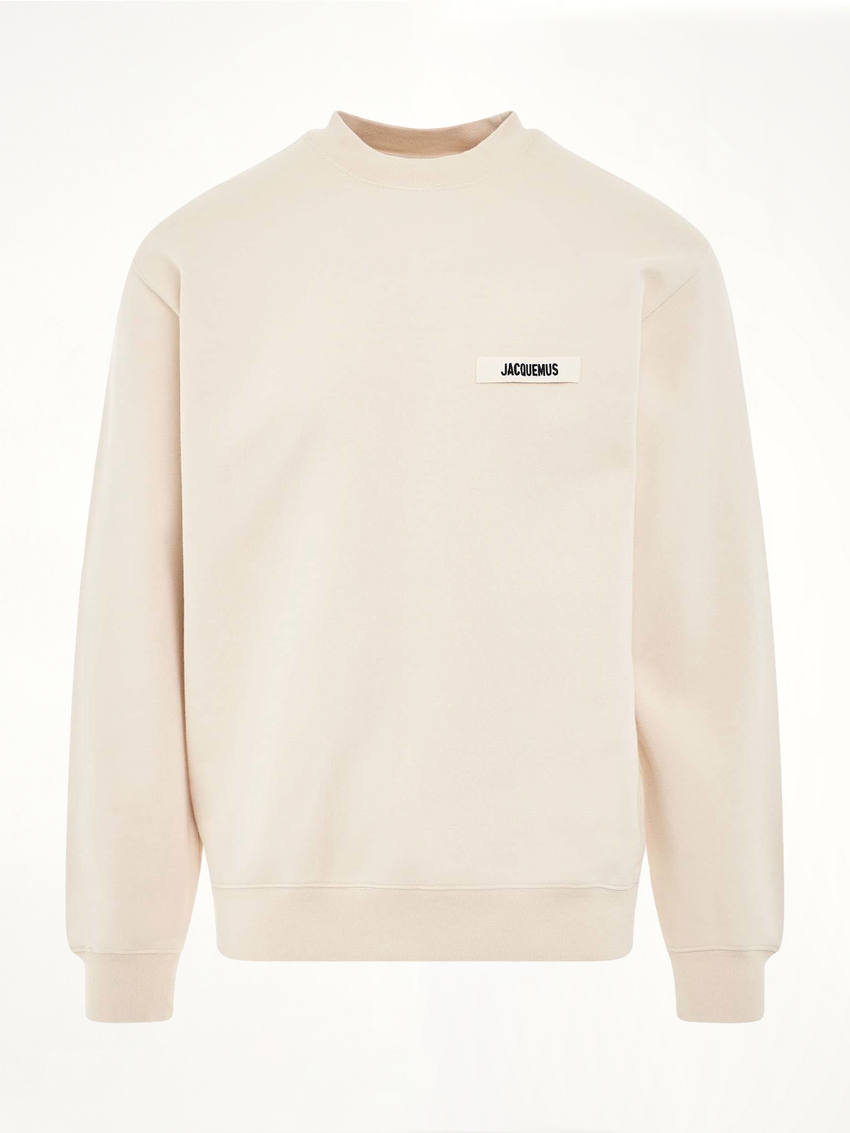 Image of a model wearing Outerwear. Product name - Gros Grain Logo Sweatshirt in Beige colour by brand - JACQUEMUS