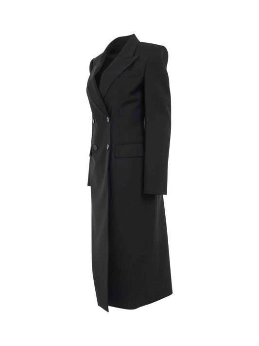 ALEXANDER MCQUEEN Double Breasted Slit Detail Coat (Black)