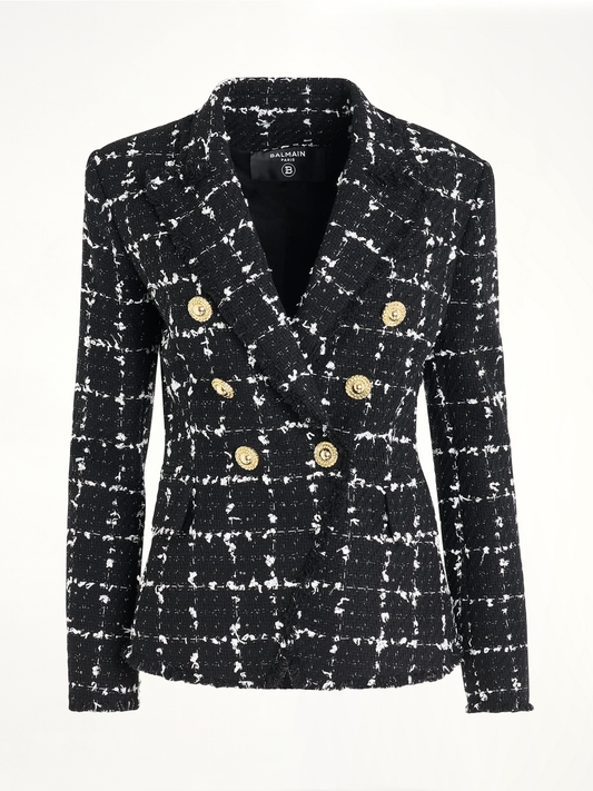 Image of Coats & Jackets. Productname: BALMAIN 6 Button Double Breasted Tweed Jacket in BLACK colour by brand - BALMAIN