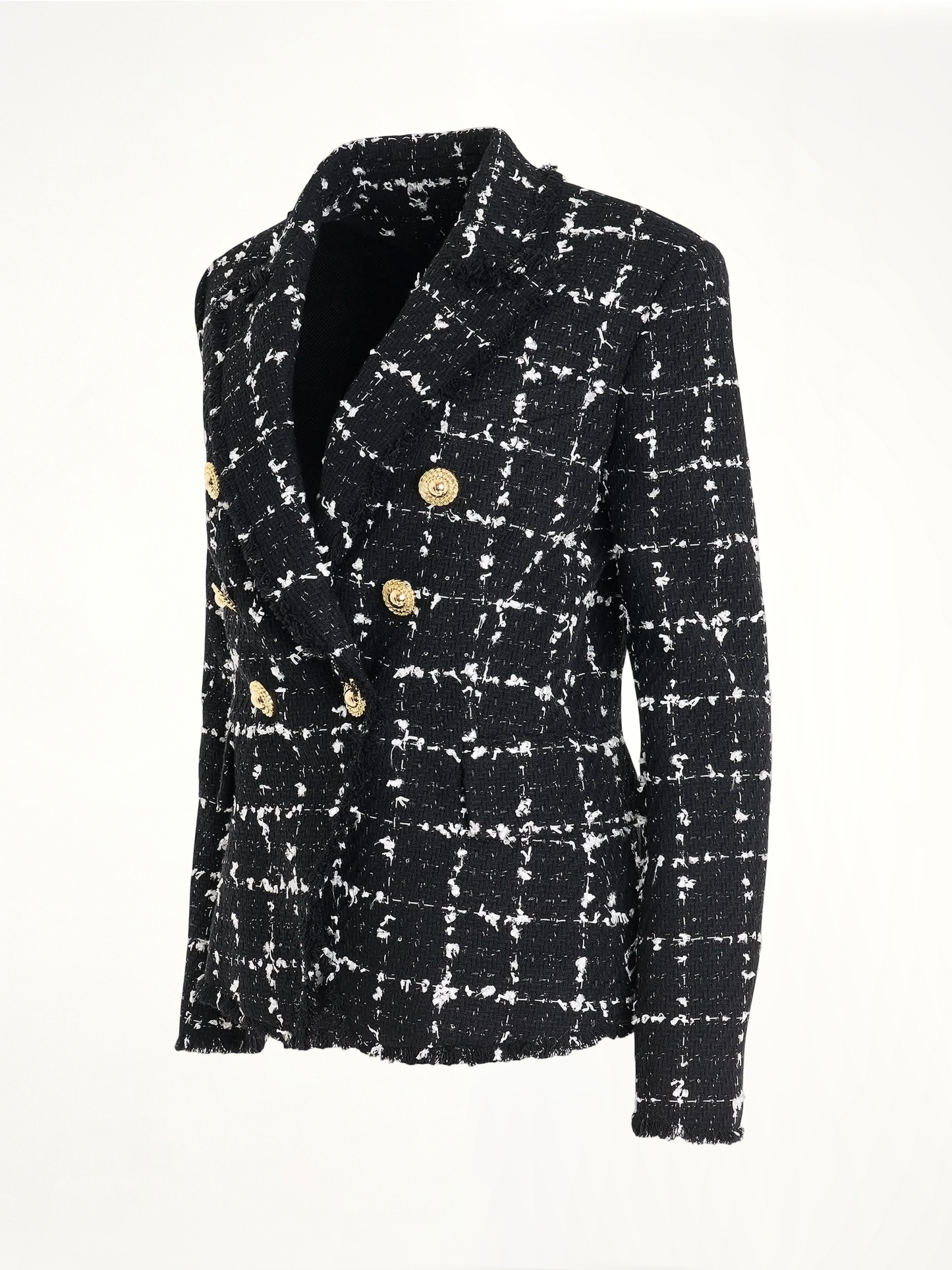 BALMAIN 6 Button Double Breasted Tweed Jacket (Black)