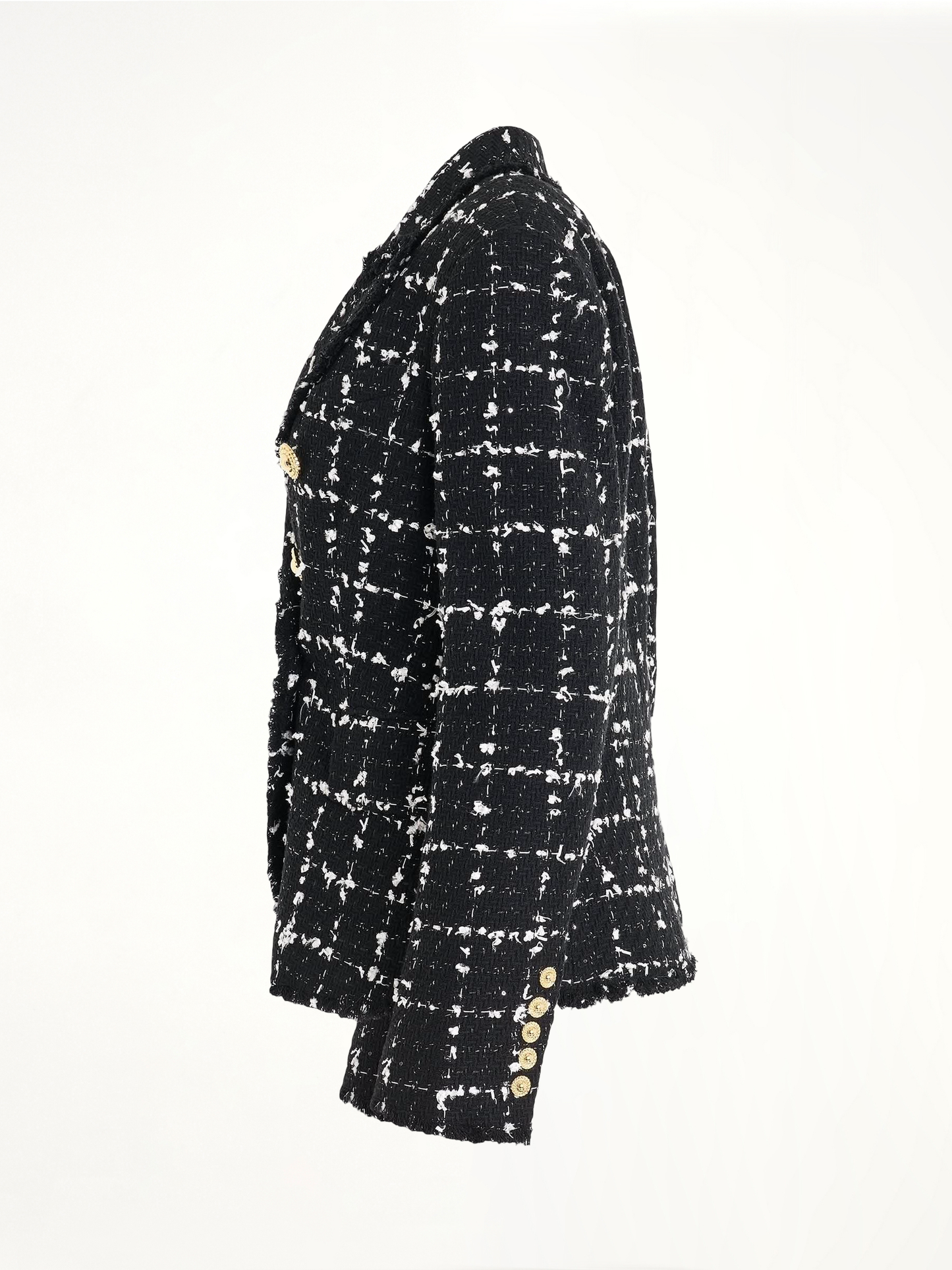 BALMAIN 6 Button Double Breasted Tweed Jacket (Black)