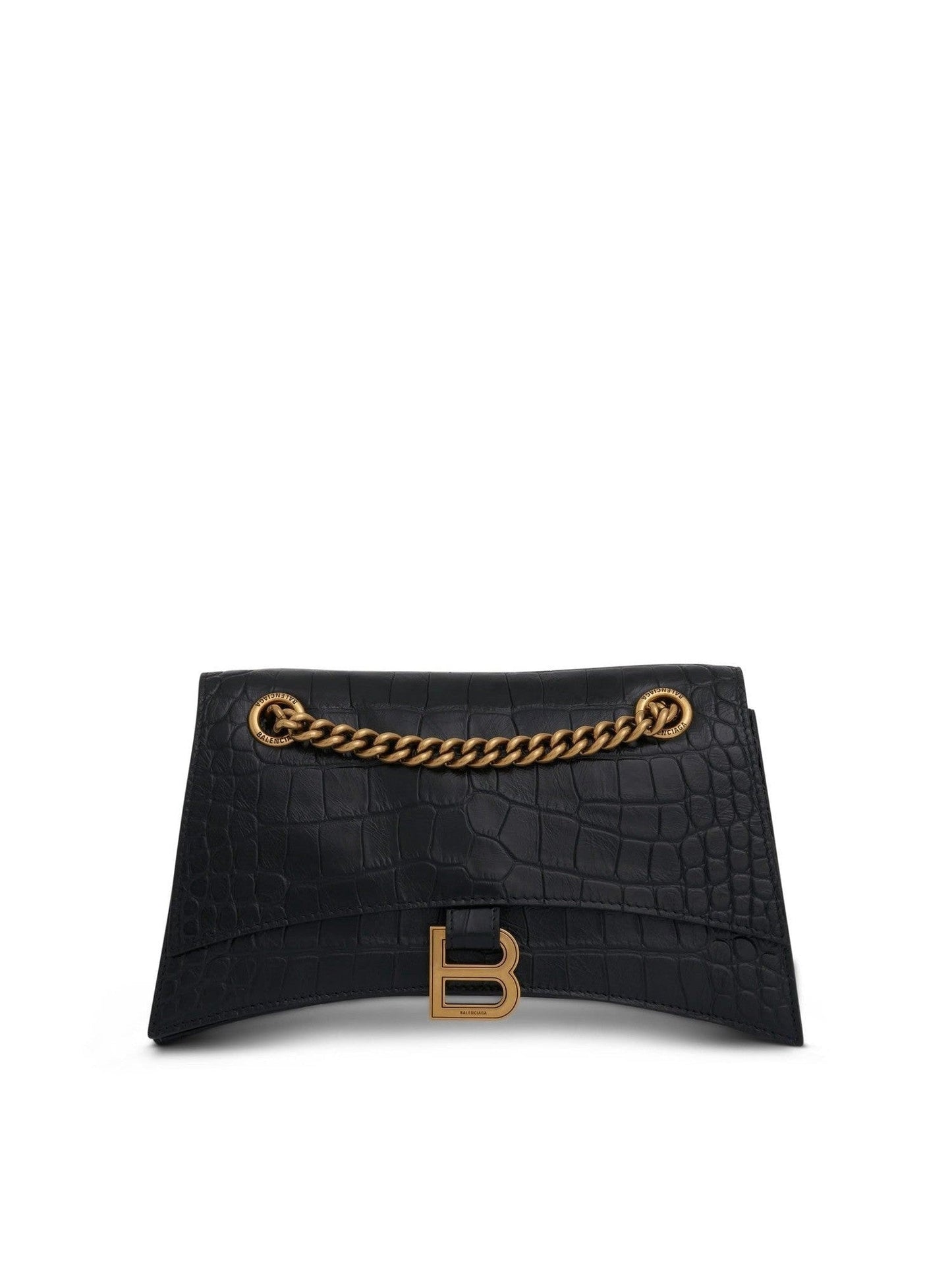 Image of Bags. Productname: BALENCIAGA Crush Small Chain Bag Croco Embossed in Black colour by brand - BALENCIAGA