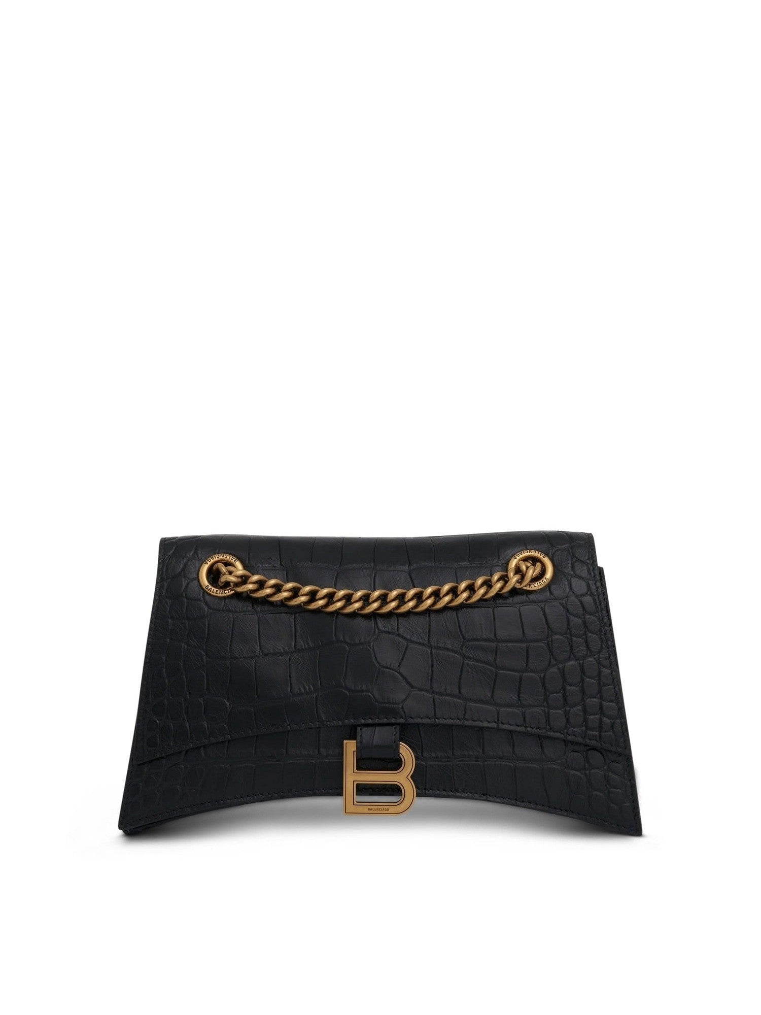 Image of Bags. Productname: BALENCIAGA Crush Small Chain Bag Croco Embossed in Black colour by brand - BALENCIAGA