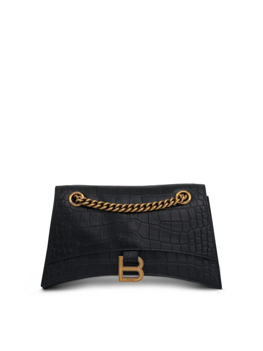 Image of Bags. Productname: BALENCIAGA Crush Small Chain Bag Croco Embossed in Black colour by brand - BALENCIAGA