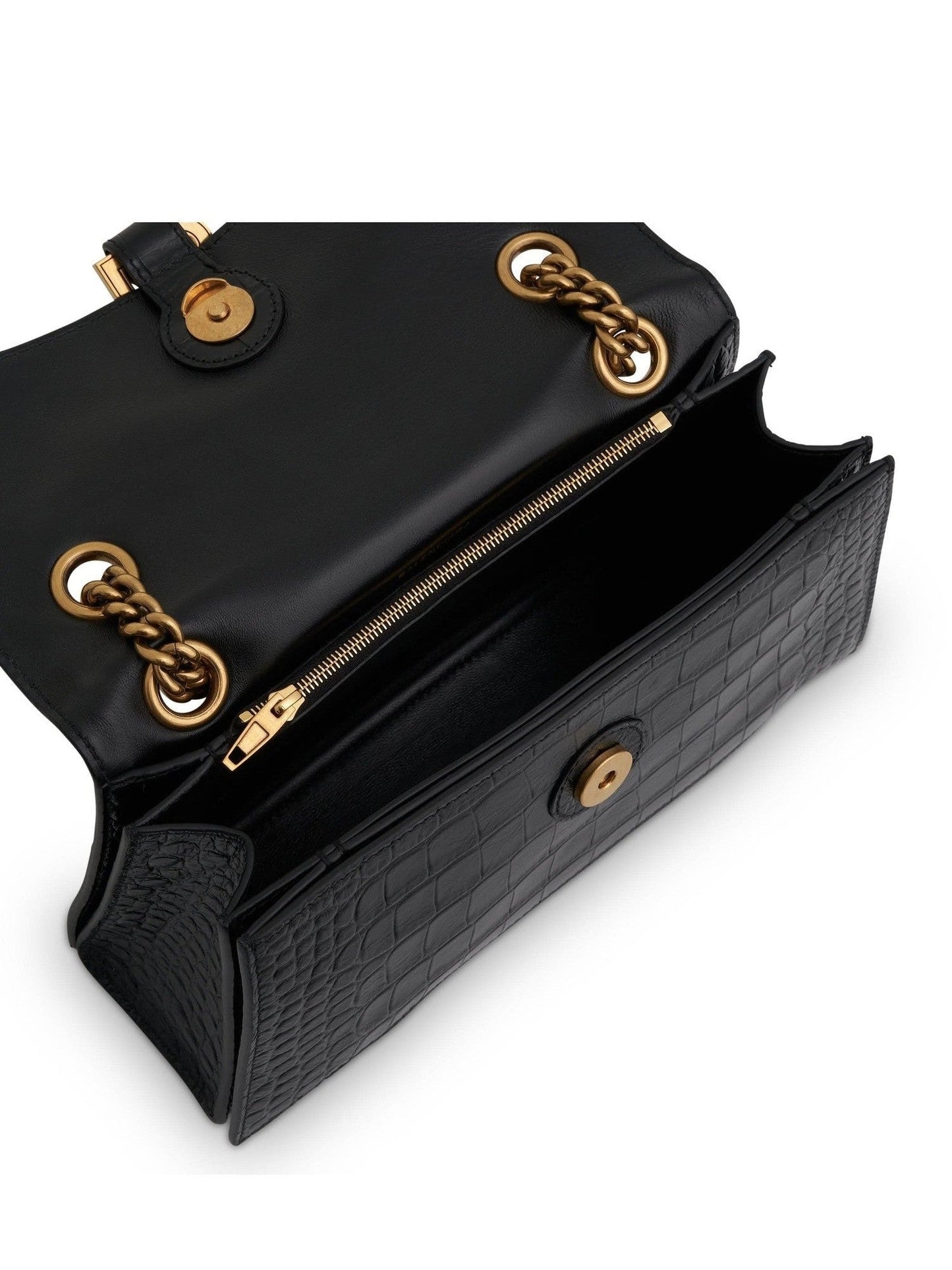 BALENCIAGA Crush Small Chain Bag Croco Embossed (Black)