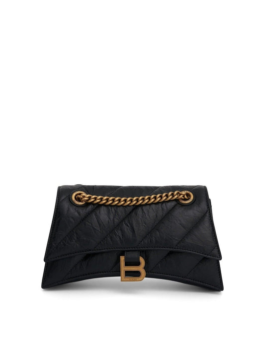 Image of Bags. Productname: BALENCIAGA Crush Small Chain Quilted Bag in Black colour by brand - BALENCIAGA