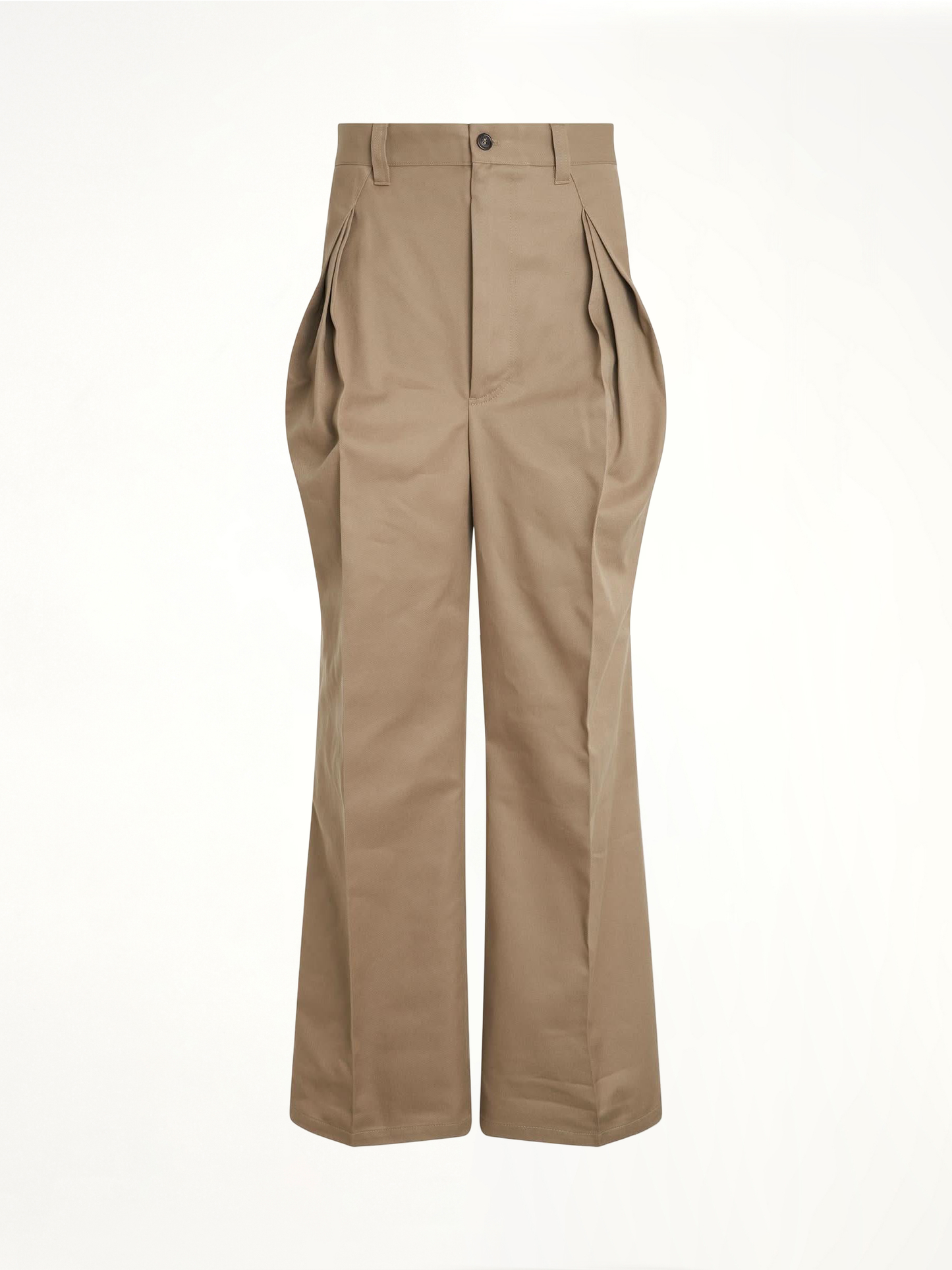 Image of a model wearing Pants. Productname: MAISON MARGIELA Pleat Details Pants in BEIGE colour by brand - MAISON MARGIELA