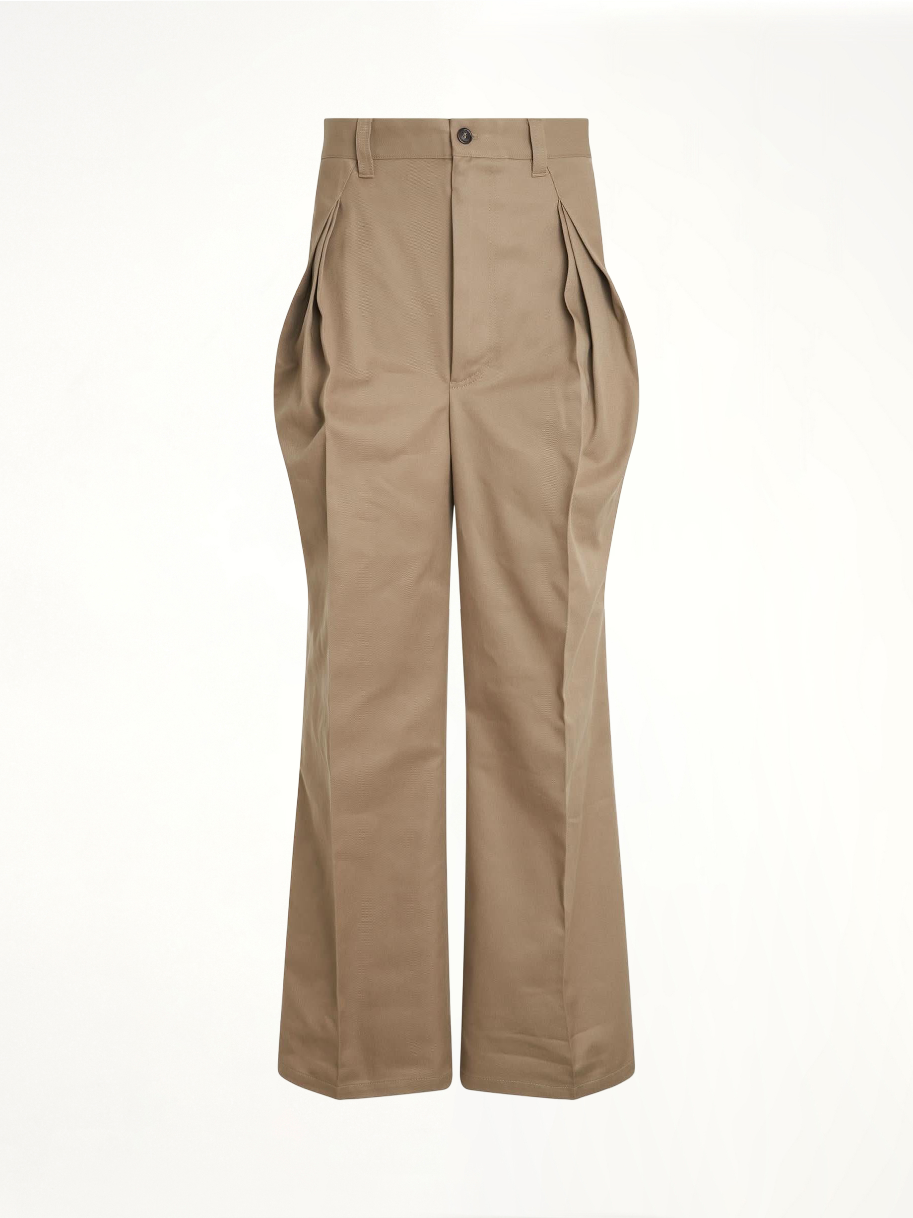 Image of a model wearing Pants. Productname: MAISON MARGIELA Pleat Details Pants in BEIGE colour by brand - MAISON MARGIELA