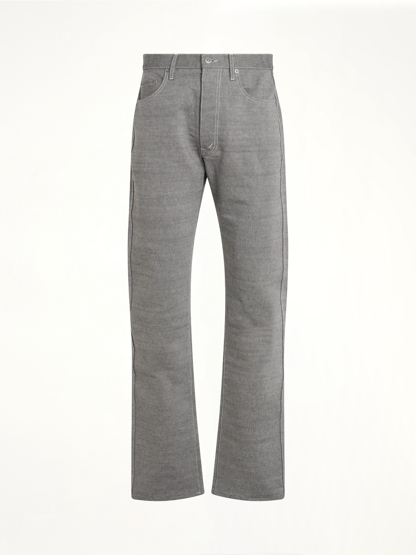 Image of a model wearing Denim. Productname: MAISON MARGIELA Regular and Straight Pants in GREY colour by brand - MAISON MARGIELA