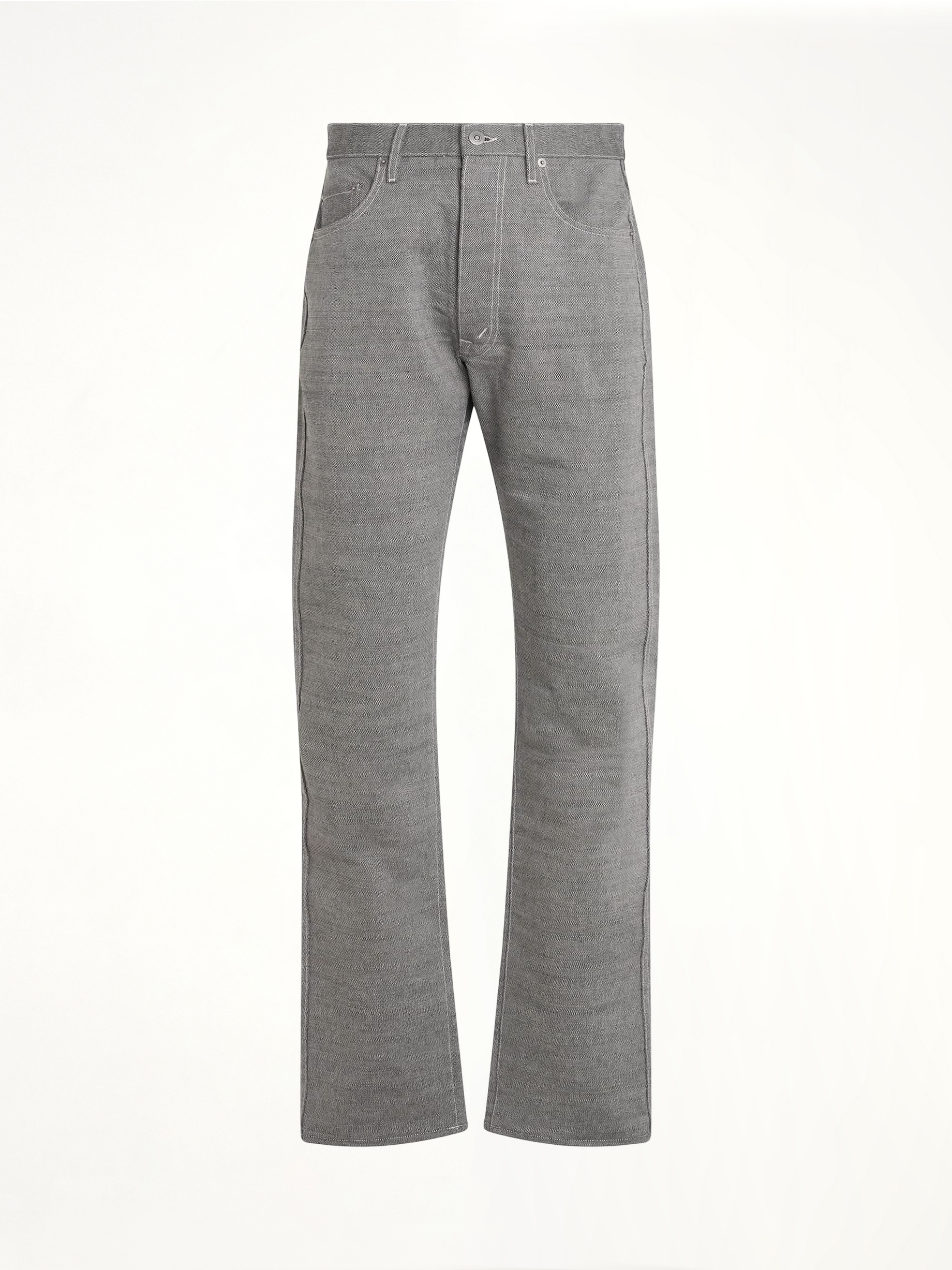 Image of a model wearing Denim. Productname: MAISON MARGIELA Regular and Straight Pants in GREY colour by brand - MAISON MARGIELA