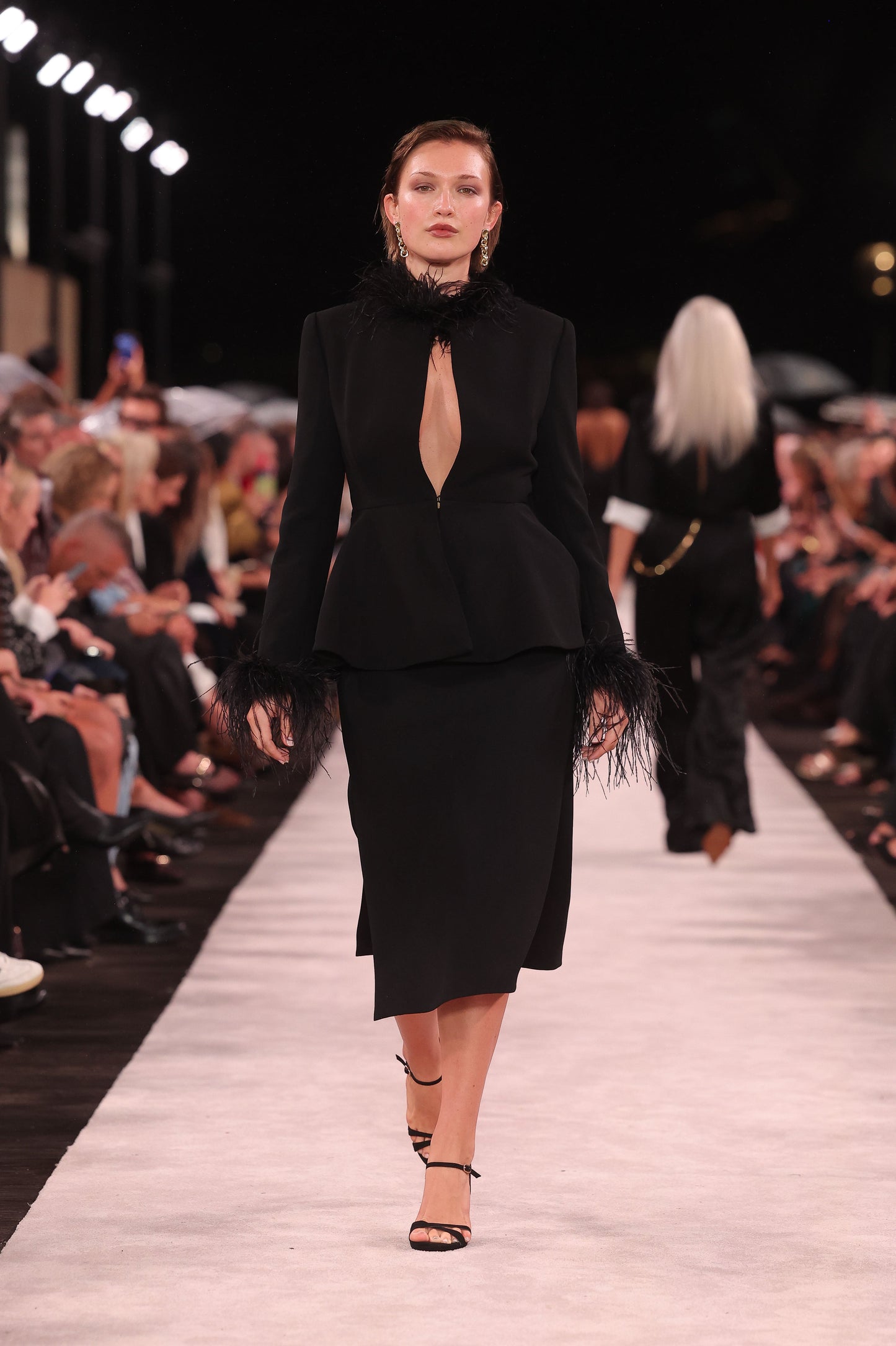 Image of Coats & Jackets. Product name - Black Crepe Peplum Feather Jacket in Black colour by brand - Carla Zampatti