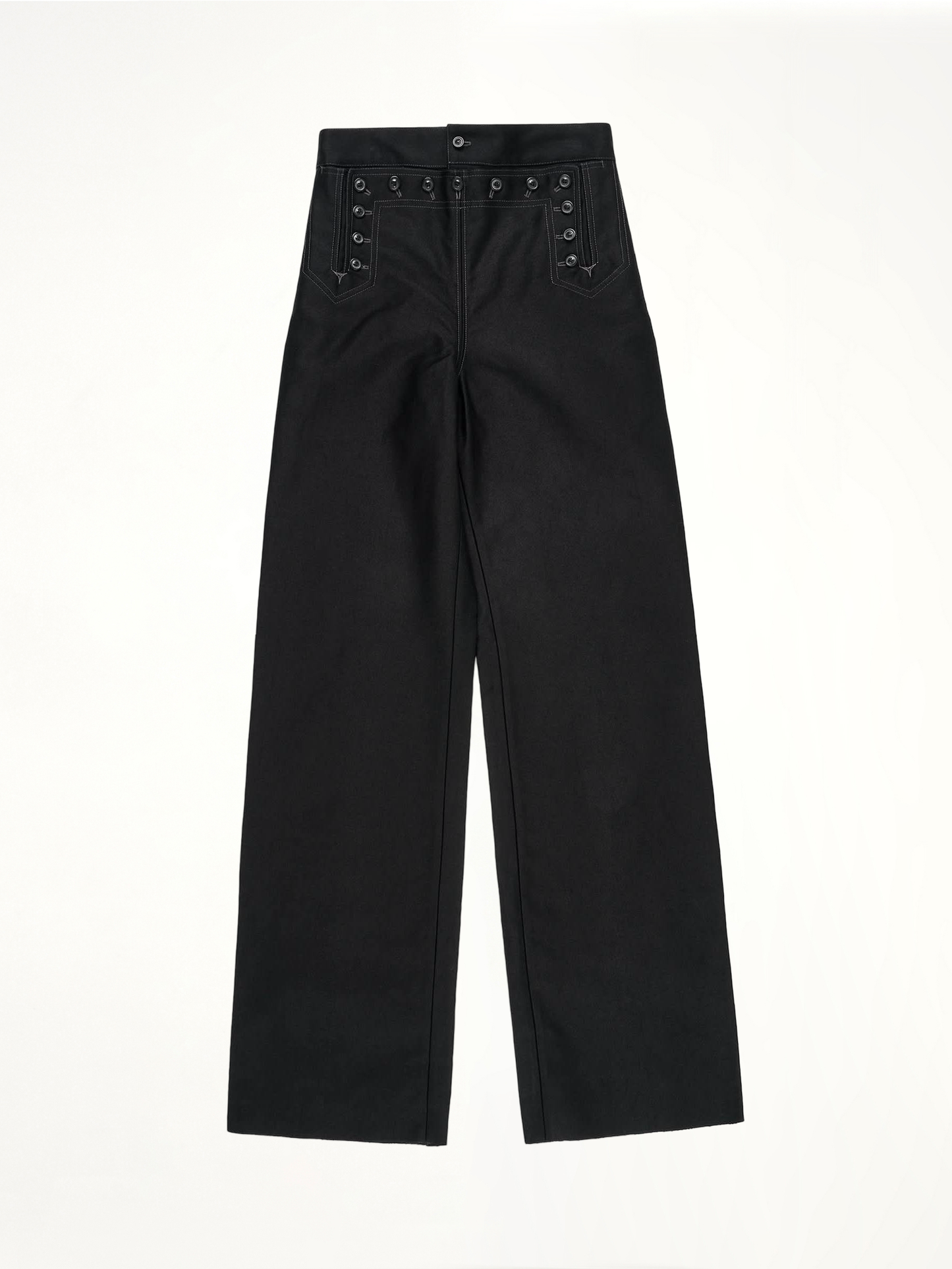 Image of a model wearing Pants. Productname: MAISON MARGIELA Satin Cotton Trouser in BLACK colour by brand - MAISON MARGIELA