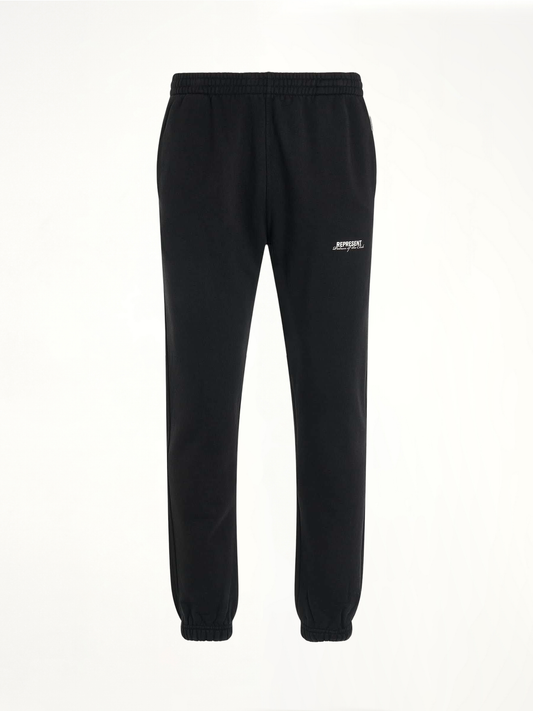 Image of a model wearing Pants. Productname: REPRESENT Patron of the Club Sweatpants in BLACK colour by brand - REPRESENT