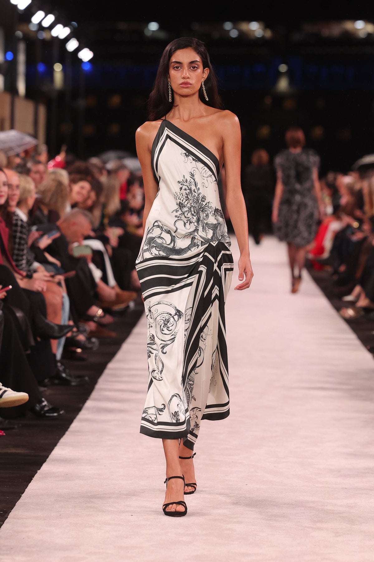 Image of Dresses. Product name - Rococo Silk Twill Asymmetrical Scarf Gown in White colour by brand - Carla Zampatti
