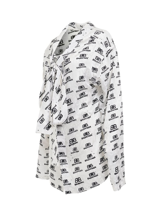 BALENCIAGA Jacquard Silk Shirt (White Black)