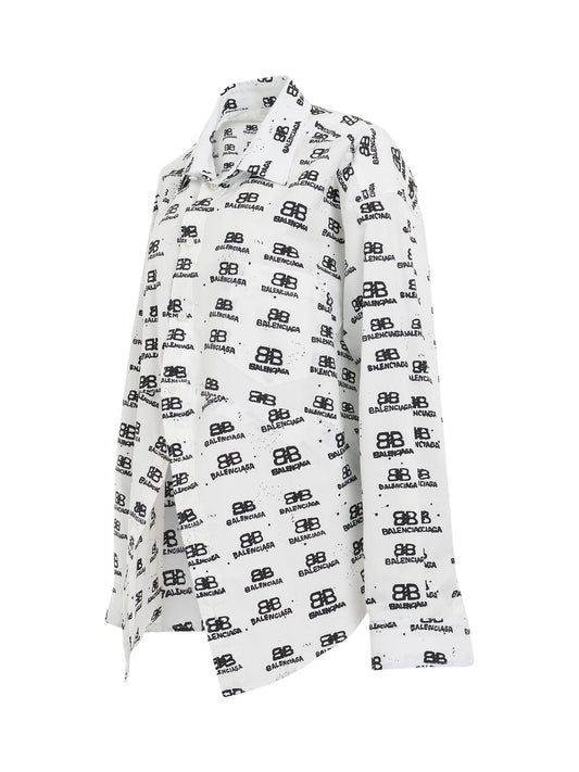BALENCIAGA Hand Drawn BB Icon Swing Shirt (White Black)