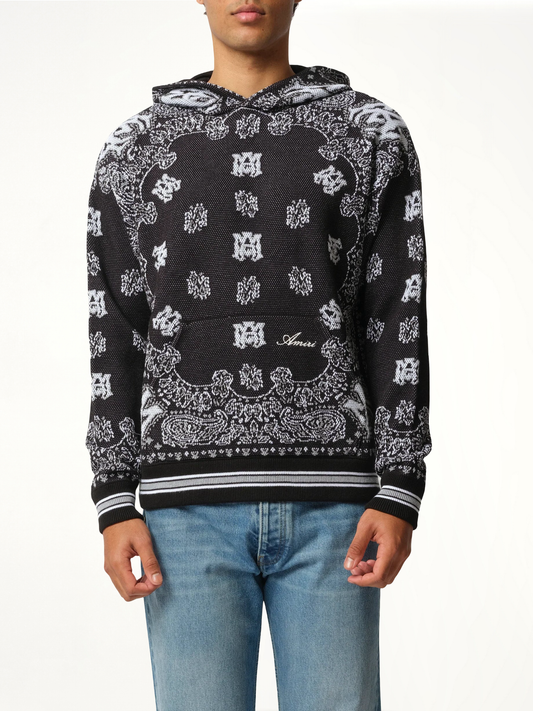 Image of a model wearing Outerwear. Productname: AMIRI Bandana Hoodie in BLACK colour by brand - AMIRI