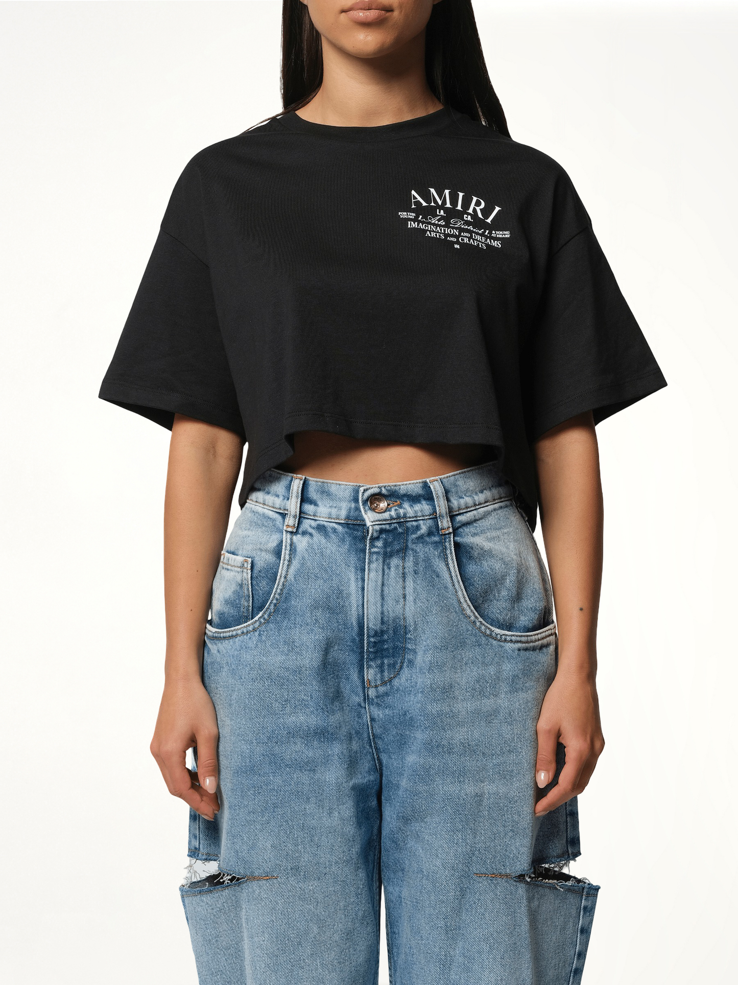 Image of T-Shirts. Product name - Arts District Cropped T-Shirt in Black colour by brand - AMIRI