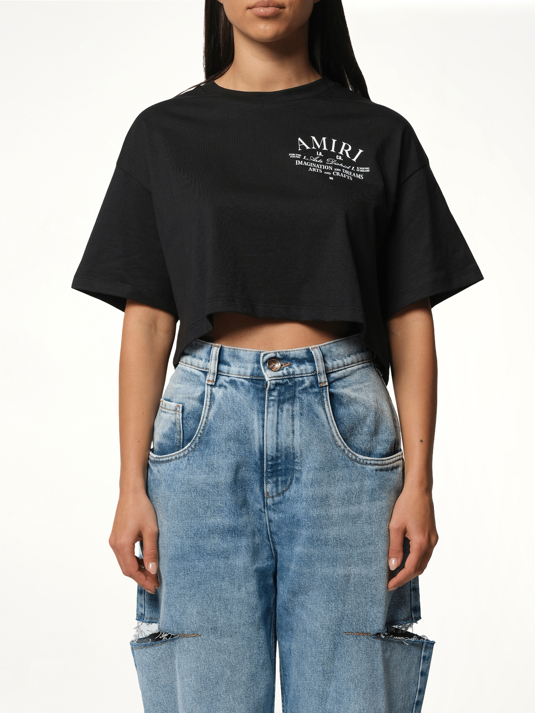 Image of T-Shirts. Product name - Arts District Cropped T-Shirt in Black colour by brand - AMIRI